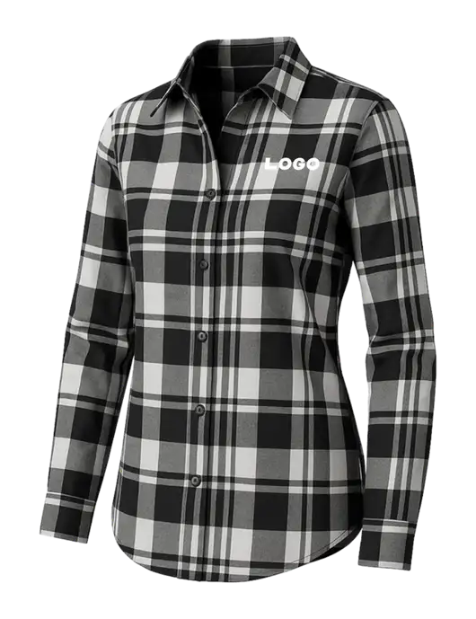 Womens White/Black Plaid Flannel Tunic w/Logo
