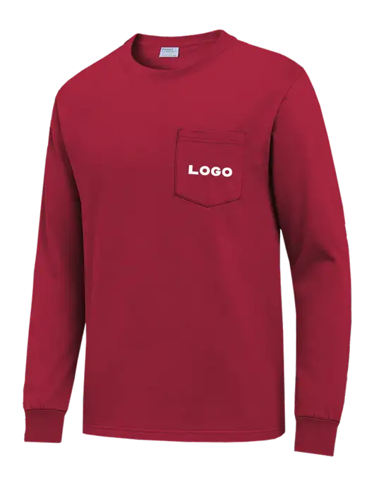 Red Long Sleeve Heavyweight 6.1 oz Pocket T-Shirt w/Logo