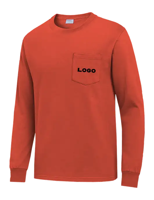 Orange Long Sleeve Heavyweight 6.1 oz Pocket T-Shirt w/Logo