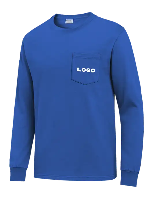 Royal Blue Long Sleeve Heavyweight 6.1 oz Pocket T-Shirt w/Logo