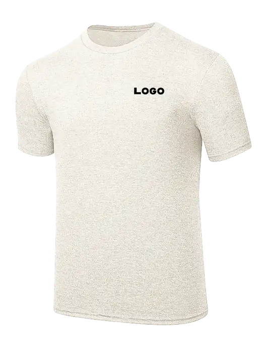 Simply Soft Very Light Tan Heather 4.5oz Poly/Combed Ring Spun Cotton T-Shirt w/Logo