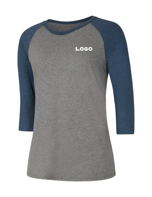 Womens Simply Soft 3/4 Sleeve Navy Frost/Grey Frost Ring Spun Cotton T-Shirt w/Logo