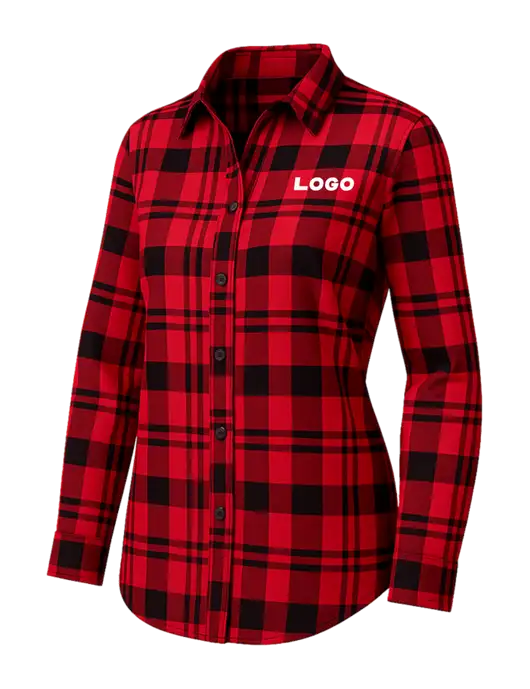 Womens Red/Black Plaid Flannel Tunic w/Logo