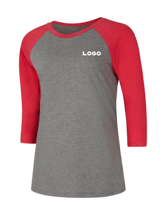 Womens Simply Soft 3/4 Sleeve Red Frost/Grey Frost Ring Spun Cotton T-Shirt w/Logo