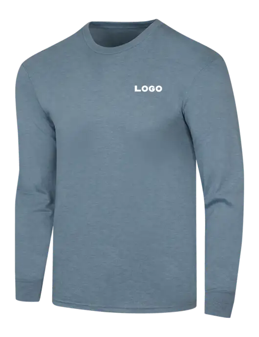 Simply Soft Long Sleeve Slate Blue Heather 4.5 oz, Poly/Combed Ring Spun Cotton T-Shirt w/Logo