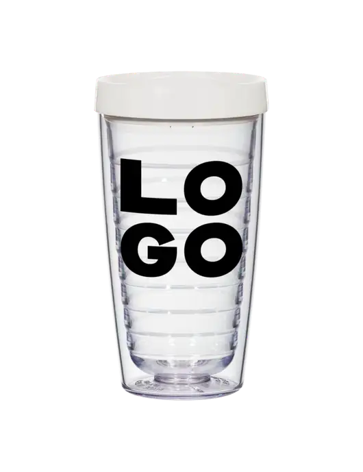 16 oz Trivex Double Wall Tumbler with White Travel Lid w/Logo