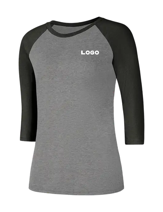 Womens Simply Soft 3/4 Sleeve Black Frost/Grey Frost Ring Spun Cotton T-Shirt w/Logo
