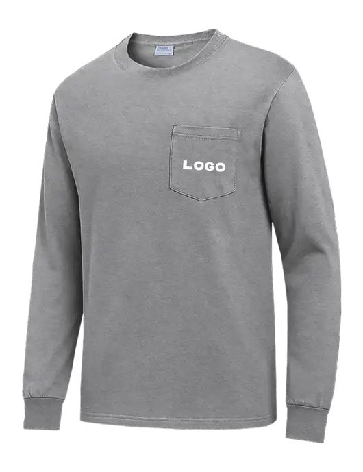 Medium Grey Heather Long Sleeve Heavyweight 6.1 oz Pocket T-Shirt w/Logo
