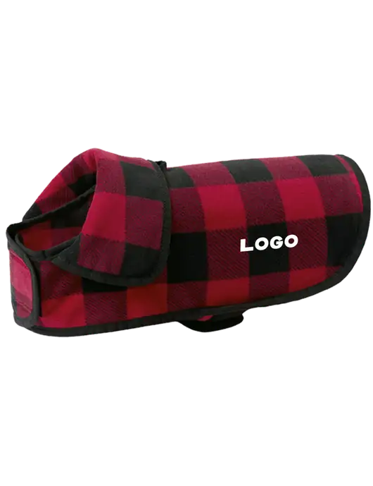 Pawsh Buffalo Red/Black Check Pet Fleece Jacket w/Logo