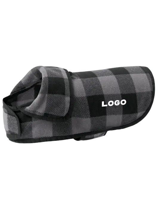 Pawsh Buffalo Grey/Black Check Pet Fleece Jacket w/Logo
