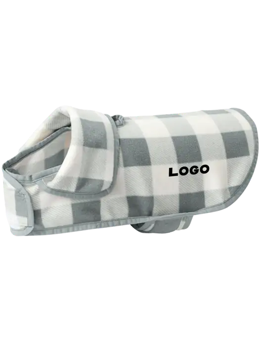Pawsh Buffalo Medium Grey/White Check Pet Fleece Jacket w/Logo