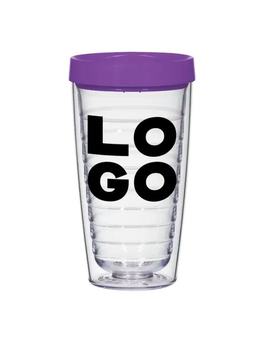 16 oz Trivex Double Wall Tumbler with Purple Travel Lid w/Logo