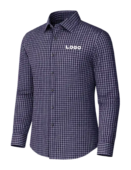 Brooks Brothers Tech Stretch Light Navy Blazer Multi Check Patterned Shirt w/Logo