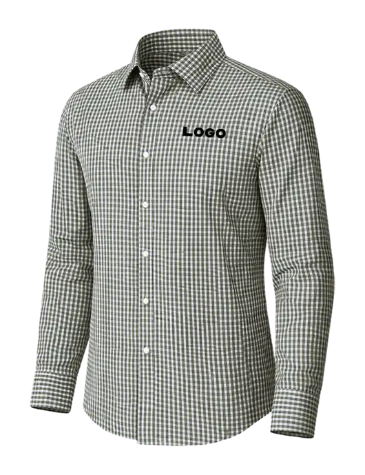 Brooks Brothers Tech Stretch Charcoal Grey Check Patterned Shirt w/Logo