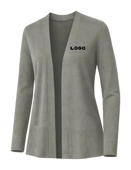 Brooks Brothers Womens Cotton Stretch Long Light Grey Cardigan Sweater w/Logo