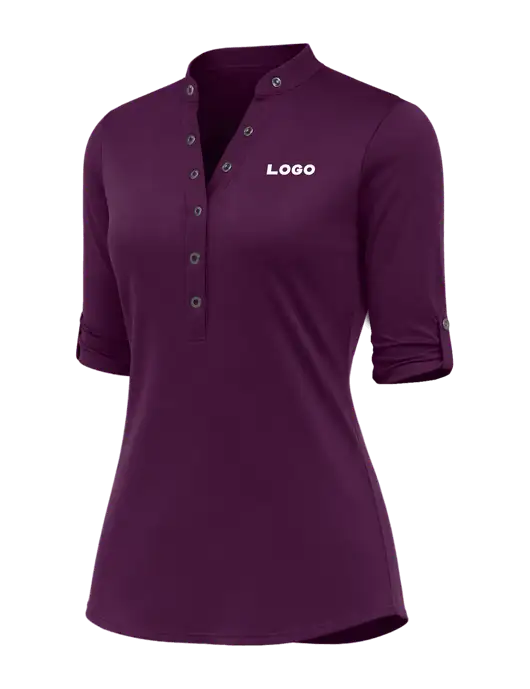 OGIO Womens Crush Henley Purple Plum 3/4 Sleeve Shirt w/Logo