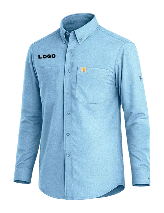 Carhartt Force Sun Defender Light Blue Long Sleeve Shirt w/Logo