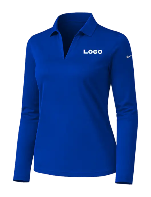 Nike Womens Dark Royal Dri-FIT Micro Pique 2.0 Long Sleeve Polo w/Logo