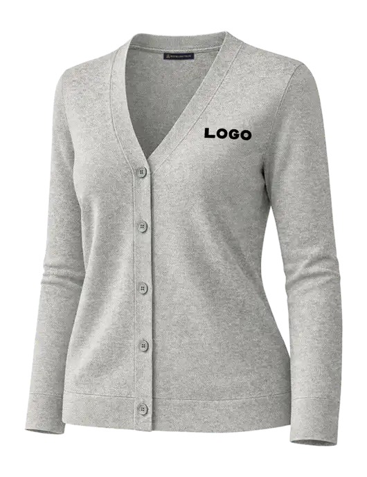Brooks Brothers Womens Cotton Stretch Light Grey Heather Cardigan Sweater w/Logo