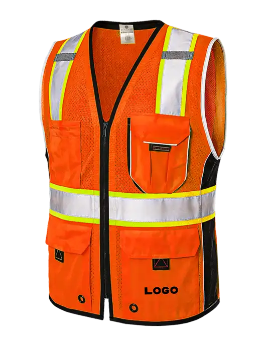 Kishigo Safety Orange Premium Black Series Heavy-Duty Vest w/Logo