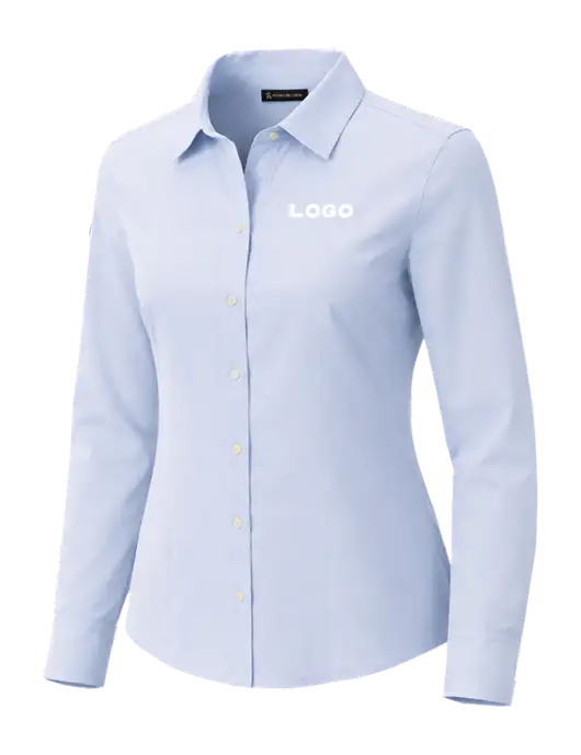 Brooks Brothers Womens Full-Button Light Blue Satin Blouse w/Logo