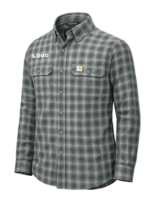 Carhartt Rugged Flex Plaid Dark Grey Long Sleeve Shirt w/Logo