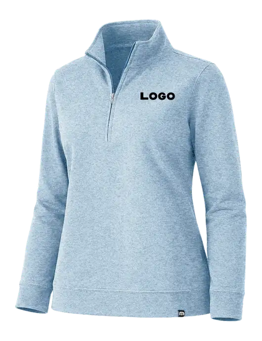 TravisMathew Womens Coveside Light Blue Heather 1/2 Zip w/Logo