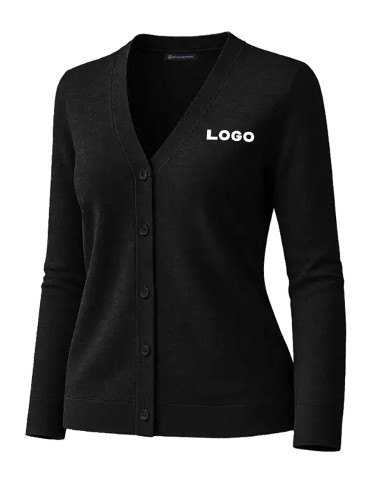 Brooks Brothers Womens Cotton Stretch Black Cardigan Sweater w/Logo