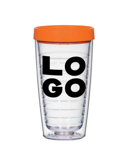 16 oz Trivex Double Wall Tumbler with Orange Travel Lid w/Logo