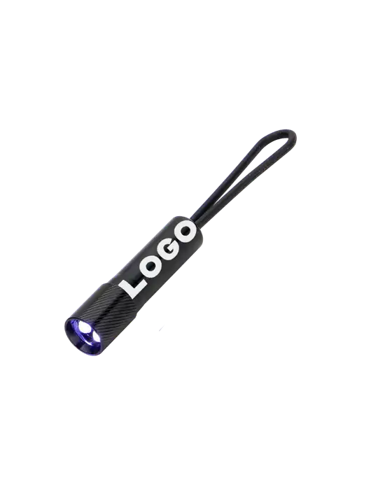 Mini Black LED Flashlight with Silicone Loop w/Logo