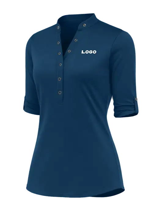OGIO Womens Crush Henley Light Navy 3/4 Sleeve Shirt w/Logo