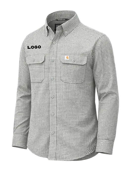 Carhartt Rugged Flex Plaid Light Grey Long Sleeve Shirt w/Logo