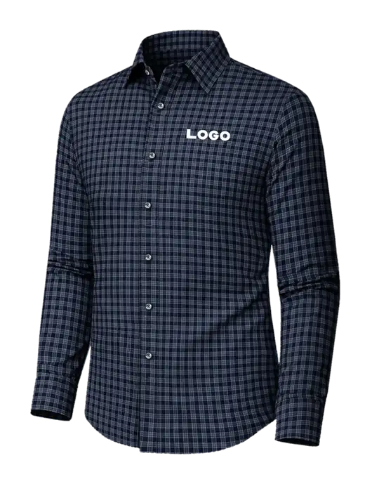 Brooks Brothers Tech Stretch Dark Navy / White Grid Check Patterned Shirt w/Logo