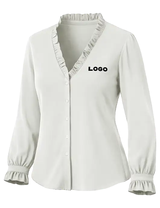Brooks Brothers Womens White Long Sleeve Ruffle Collar Blouse w/Logo