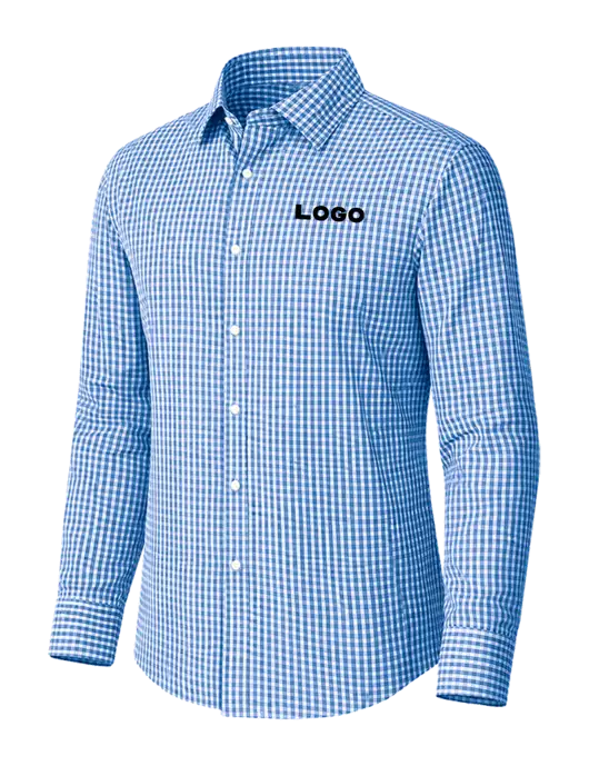 Brooks Brothers Tech Stretch Light Royal Blue Check Patterned Shirt w/Logo