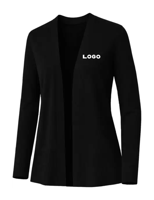 Brooks Brothers Womens Cotton Stretch Long Black Cardigan Sweater w/Logo