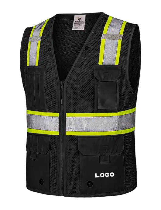 Kishigo Black/Safety Yellow EV Series Enhanced Visibility Multi-Pocket Mesh Vest w/Logo