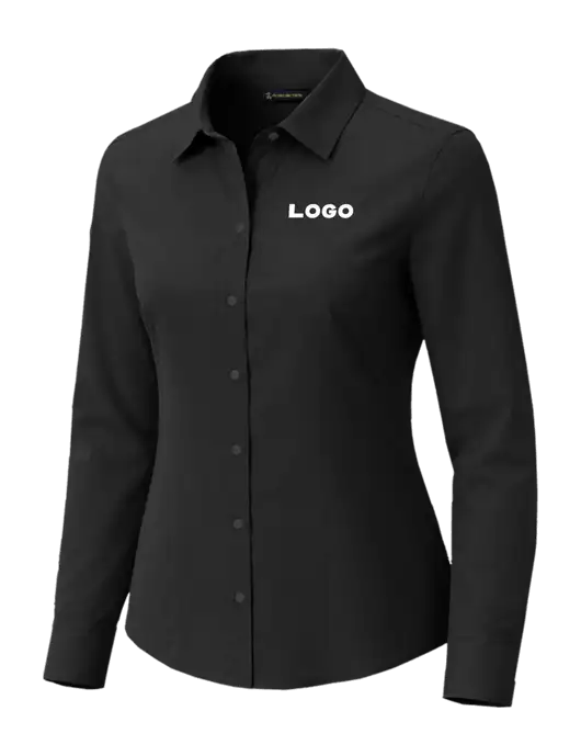 Brooks Brothers Womens Full-Button Black Satin Blouse w/Logo
